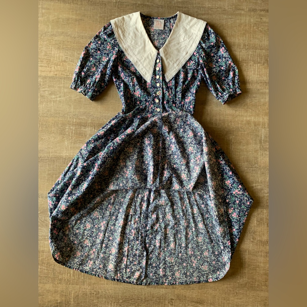 Eber San Francisco Vintage Cottagecore Dress M Floral Lace Collar Prairie USA - Picture 5 of 14